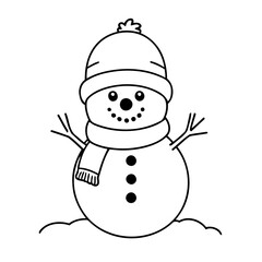 Vector illustration of a cute snowman doodle for toddlers coloring activity