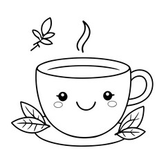Cute vector illustration Tea colouring page for kids