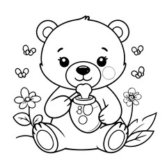 Vector illustration of a cute Bear drawing for kids colouring activity