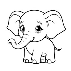 Simple vector illustration of elephant for kids colouring worksheet
