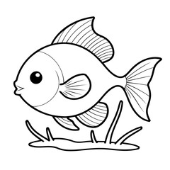 Cute vector illustration fish drawing for kids colouring page