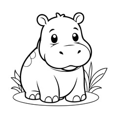 Cute vector illustration hippo doodle black and white for kids page