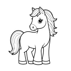 Cute vector illustration horse doodle for kids colouring page
