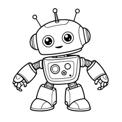 Simple vector illustration of Robot outline for colouring page