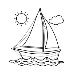 Simple vector illustration of sailboat drawing for kids colouring page