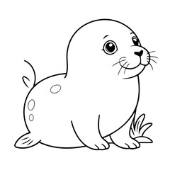 Vector illustration of a cute seal doodle for toddlers coloring activity
