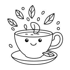 Vector illustration of a cute Tea drawing for kids colouring page