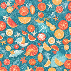 Summer themed drawing illustration background pattern, Generative AI