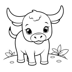 Cute vector illustration bull doodle for kids colouring page