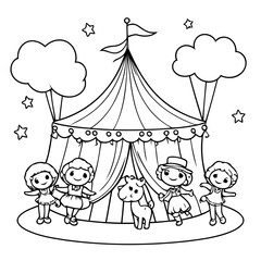 Obraz premium Cute vector illustration circus colouring page for kids