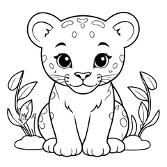 Vector illustration of a cute jaguar doodle drawing for kids page