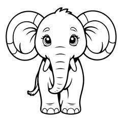 Vector illustration of a cute mammoth drawing for kids colouring activity