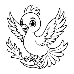Vector illustration of a cute Phoenix drawing for toddlers colouring page