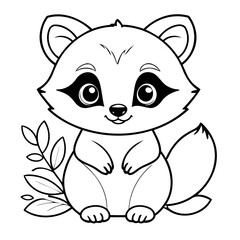 Vector illustration of a cute raccoon drawing colouring activity