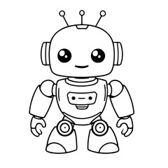 Vector illustration of a cute robot doodle for toddlers colouring page
