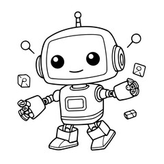 Vector illustration of a cute Robot doodle for kids colouring page