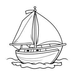 Vector illustration of a cute sailboat doodle drawing for kids page