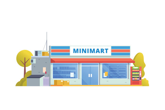 Vector illustration element of minimarket building, minimart and store building flat design style for city and background illustration