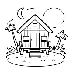 Simple vector illustration of Beach for kids coloring page