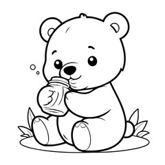 Cute vector illustration Bear doodle for kids colouring page