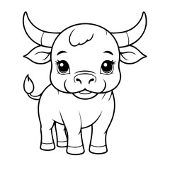 Cute vector illustration bull hand drawn for kids coloring page