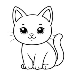 Cute vector illustration cat drawing for toddlers coloring activity