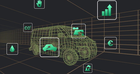 Naklejka premium Image of 3d car model over dark background