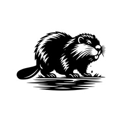 Fototapeta premium Beaver Silhouette- Crafting Their Habitat in Serene Vector Depictions of Riparian Landscapes- Beaver Vector- Beaver Illustration.