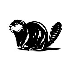 Beaver Silhouette- Crafting Their Habitat in Serene Vector Depictions of Riparian Landscapes- Beaver Vector- Beaver Illustration.