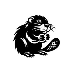 Beaver Silhouette- Crafting Their Habitat in Serene Vector Depictions of Riparian Landscapes- Beaver Vector- Beaver Illustration.