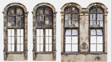 Set of Old Wooden Windows Cut Out 8K: Realistic

