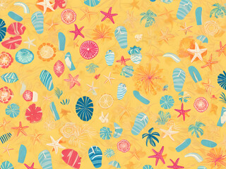 Summer themed drawing illustration background pattern in yellow tones, Generative AI