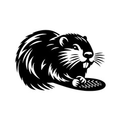 Beaver Silhouette- Crafting Their Habitat in Serene Vector Depictions of Riparian Landscapes- Beaver Vector- Beaver Illustration.