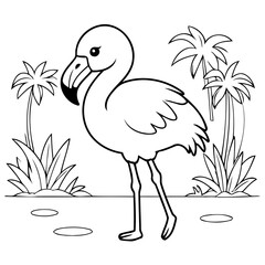 Vector illustration of a cute flamingo doodle for toddlers colouring page