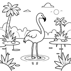 Cute vector illustration Flamingo colouring page for kids