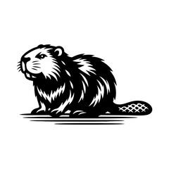 Beaver Silhouette- Crafting Their Habitat in Serene Vector Depictions of Riparian Landscapes- Beaver Vector- Beaver Illustration.