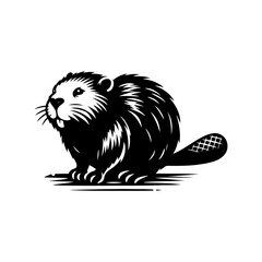 Beaver Silhouette- Crafting Their Habitat in Serene Vector Depictions of Riparian Landscapes- Beaver Vector- Beaver Illustration.