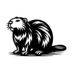 Beaver Silhouette- Crafting Their Habitat in Serene Vector Depictions of Riparian Landscapes- Beaver Vector- Beaver Illustration.