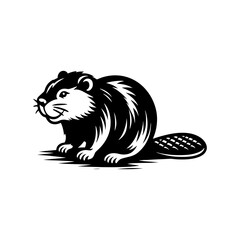 Beaver Silhouette- Crafting Their Habitat in Serene Vector Depictions of Riparian Landscapes- Beaver Vector- Beaver Illustration.