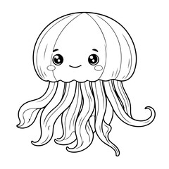 Vector illustration of a cute jellyfish drawing for kids page