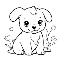 Simple vector illustration of Puppy colouring page for kids