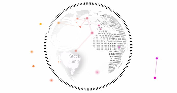Image of network of connections over spinning globe against grey background