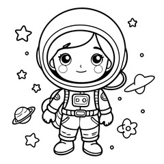 Simple vector illustration of space hand drawn for kids coloring page