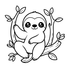 Cute vector illustration sloth drawing for toddlers colouring page