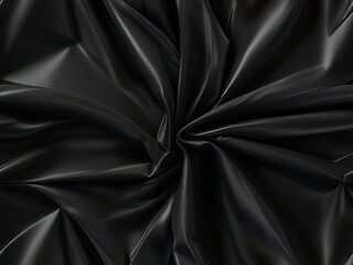 Obraz premium Abstract black crumpled plastic surface on dark background. Transparent plastic with stretched, wrinkled and folded texture. Generative AI.