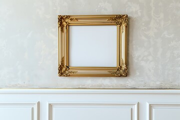 Vintage gold frame on a Vintage grey wall background.Copy space for text generate AI