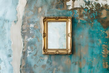 Vintage gold frame on a Vintage grey wall background.Copy space for text generate AI