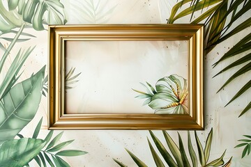 Vintage gold frame on a Vintage grey wall background.Copy space for text generate AI