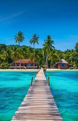 Beautiful tropical resort hotel and island with beach and sea