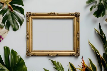 Vintage gold frame on a Vintage grey wall background.Copy space for text generate AI